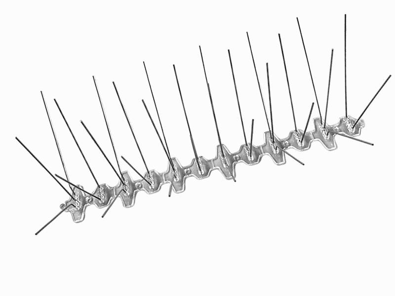 Bird spikes with 30.5 cm of base length and 30 points in 5 rows per base strip.