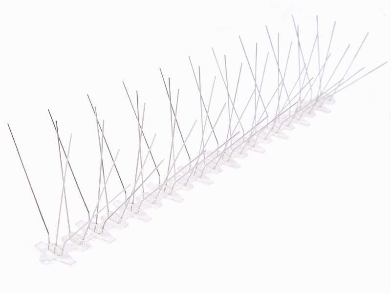 Bird spikes with 50 cm of base length and 50 points in 5 rows per base strip.